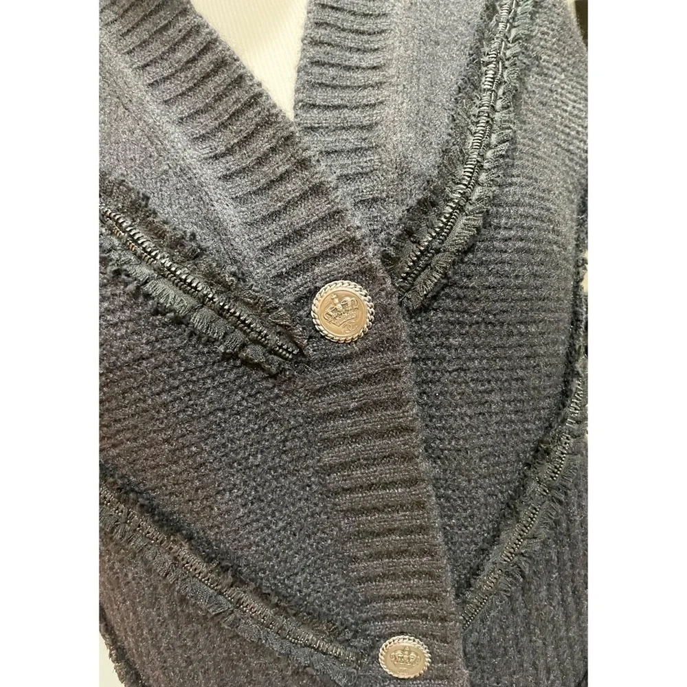 CHANEL Charcoal Grey Signature Button Short Sleeve Cardigan Sweater